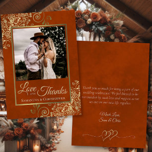 Tarjeta De Agradecimiento Naranja oxidada y amor de oro gracias foto Boda