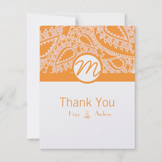 Tarjeta De Agradecimiento Naranja Paisley Boda Gracias Cartas (Anverso)