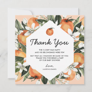 Tarjeta De Agradecimiento Naranja Pequeña Cutie Baby Shower Gracias Cartas