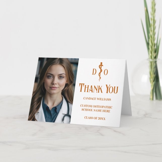 Tarjeta De Agradecimiento Naranja personalizado Médico médico osteopático (Anverso)