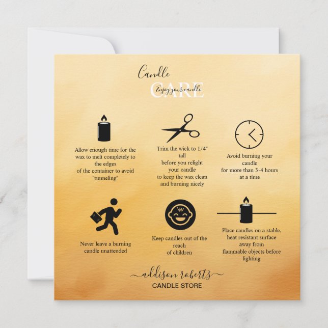 Tarjeta De Agradecimiento Naranja profesional de moda Terracotta Candle Care (Anverso)