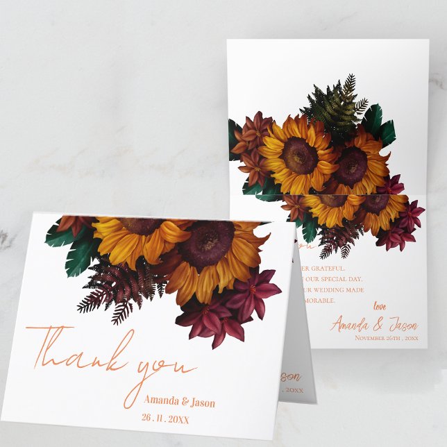 Tarjeta De Agradecimiento Naranja quemada Boda floral rústico gracias tarjet (Burnt Orange Rustic Floral Wedding Thank You Card)