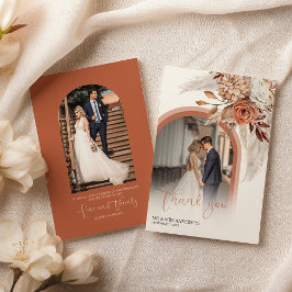Tarjeta De Agradecimiento Naranja Quemada Boho Floral & Pampas. Foto Gracias
