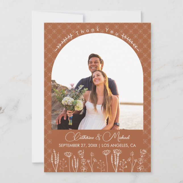 Tarjeta De Agradecimiento Naranja quemado Boda de arco de Bohemia (Anverso)