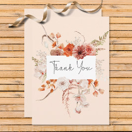 Tarjeta De Agradecimiento Naranja Quemado Boho Arco Floral Monograma Peach