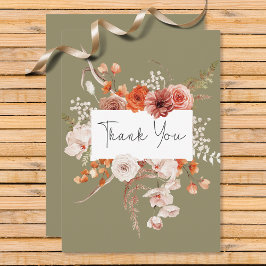 Tarjeta De Agradecimiento Naranja Quemado Boho Arco Floral Monograma Sage