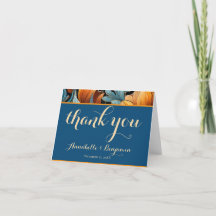 Naranja quemado moderno y Boda floral azul