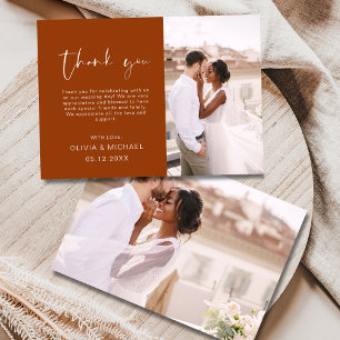 Tarjeta De Agradecimiento Naranja quemado Terracotta Foto Boda Gracias