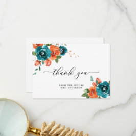 Tarjeta De Agradecimiento Naranja quemado Verde azulado acuarela floral duch