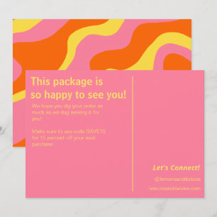 Tarjeta De Agradecimiento Naranja Retro a la Moda Amarillo Rosa Negocio Pequ