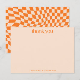 Tarjeta De Agradecimiento Naranja Retro Abstracto Cuadrícula de Ajedrez Boda