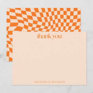 Tarjeta De Agradecimiento Naranja Retro Abstracto Cuadrícula de Ajedrez Boda