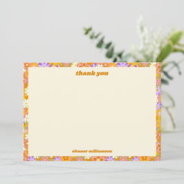 Tarjeta De Agradecimiento Naranja Retro Floral Morado Ducha Nupcial Personal