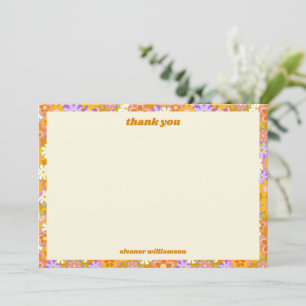 Tarjeta De Agradecimiento Naranja Retro Floral Morado Ducha Nupcial Personal
