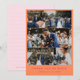 Tarjeta De Agradecimiento Naranja Rosa 5 Boda Foto Collage Gracias
