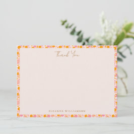 Tarjeta De Agradecimiento Naranja Rosa Boho Personalizado de Baby Shower con