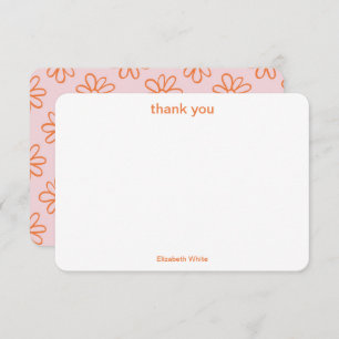 Tarjeta De Agradecimiento Naranja Rosa Cute Girly Retro Minimalista de moda 