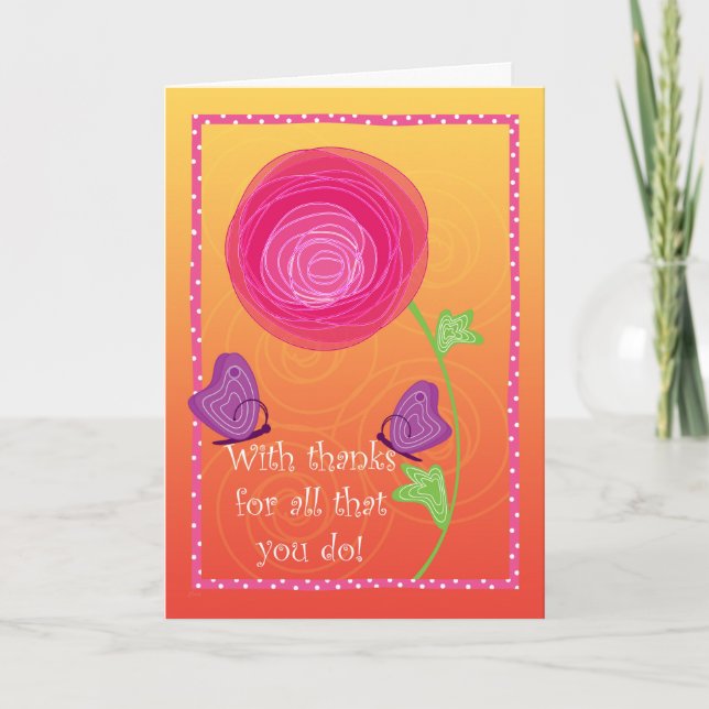 Tarjeta De Agradecimiento Naranja rosa de las mariposas de la clase Admin Pr (Anverso)