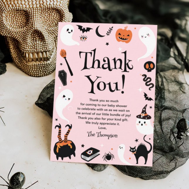 Tarjeta De Agradecimiento Naranja Rosa Pequeño Boo Halloween Baby Shower (Subido por el creador)