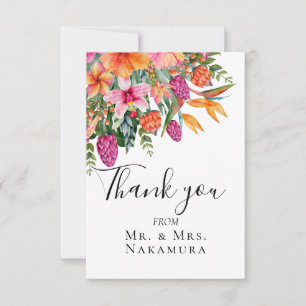 Tarjeta De Agradecimiento Naranja rosado colorido de flores tropicales de Bo