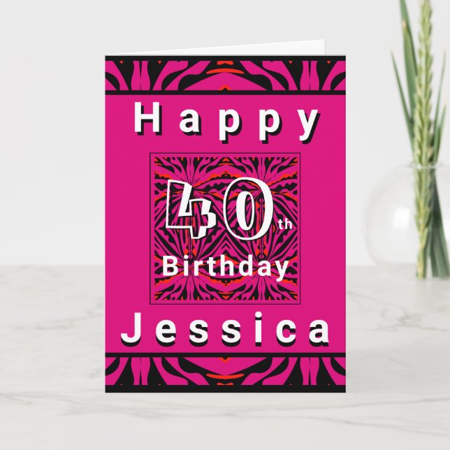 Tarjeta De Agradecimiento Naranja Rosado Patrón de Swirly Negro 40 cumpleaño (Anverso)