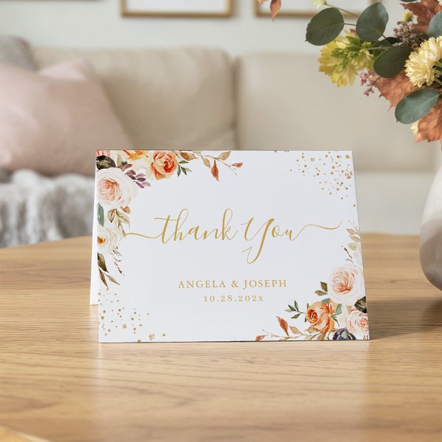 Tarjeta De Agradecimiento Naranja ruso Boda Purpurina de oro floral otoño (Subido por el creador)