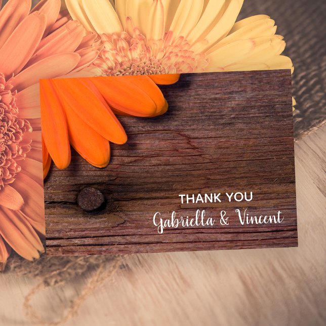 Tarjeta De Agradecimiento Naranja ruso Daisy Country Barn Boda Gracias (Subido por el creador)