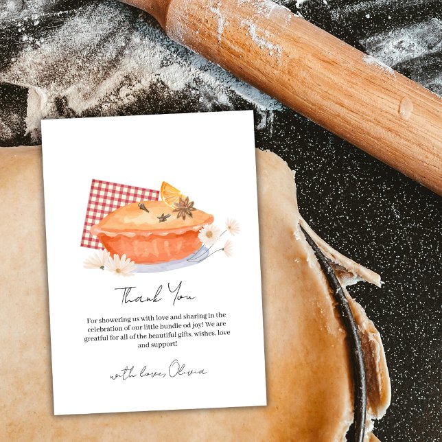 Tarjeta De Agradecimiento Naranja Rustic Cutie Pie Flower Fall Baby Shower (Orange Rustic Cutie Pie Flower Fall Baby Shower Thank You Card)