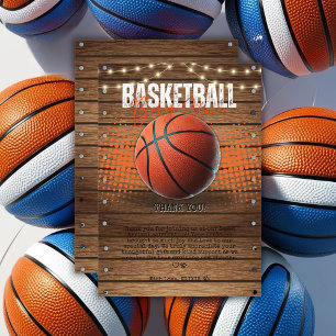 Tarjeta De Agradecimiento Naranja Rústico Baloncesto Baby Shower