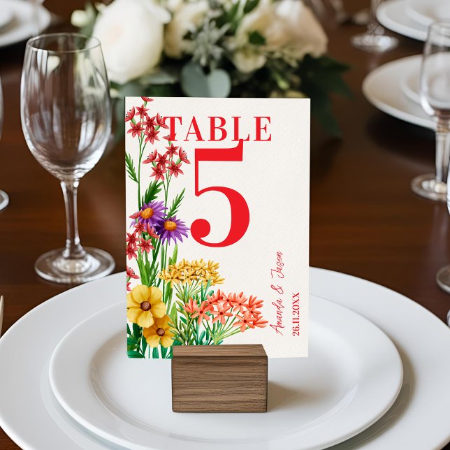 Tarjeta De Agradecimiento Naranja Rústico Boda de Flor Silvestre Número de t (Purple Orange Wildflowers Wedding Table Number)