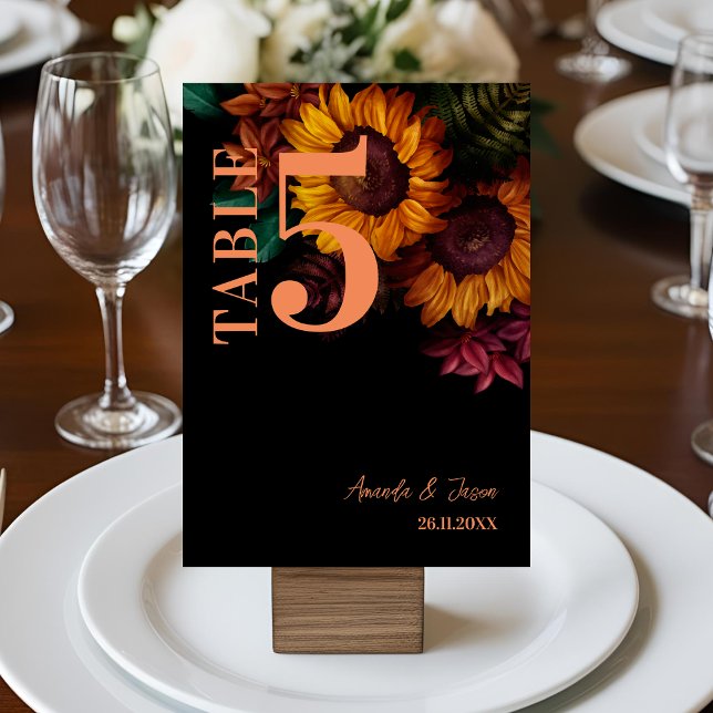 Tarjeta De Agradecimiento Naranja Rústico Boda Floral Número de tabla (Rustic Burnt Orange Floral Wedding Table Number)
