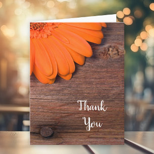 Tarjeta De Agradecimiento Naranja Rústico Daisy Barn Wood Country Gracias