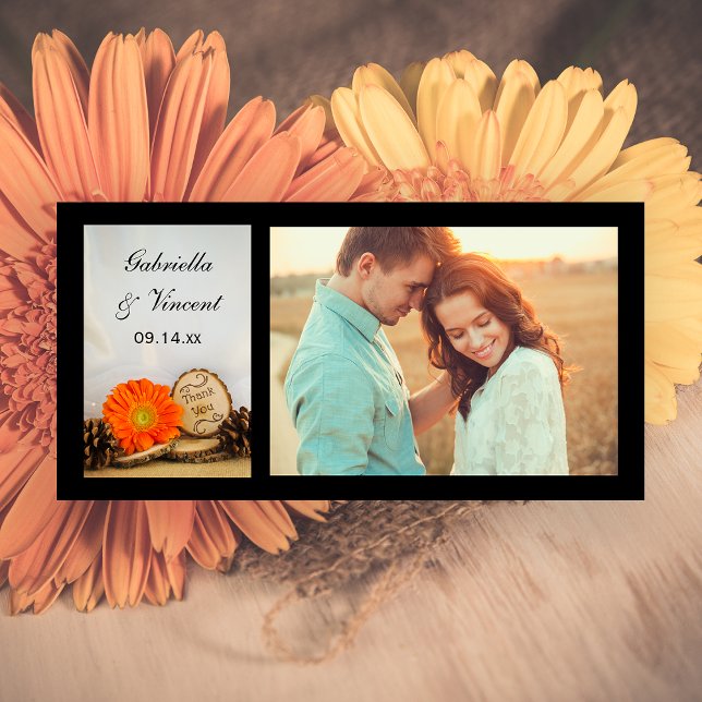 Tarjeta De Agradecimiento Naranja Rústico Daisy Woodland Boda Gracias (Subido por el creador)