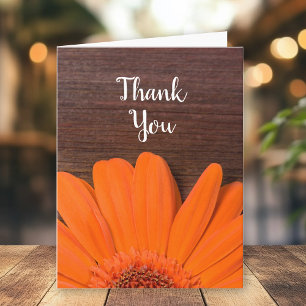 Tarjeta De Agradecimiento Naranja Rústico Daisy y Barn Wood Gracias