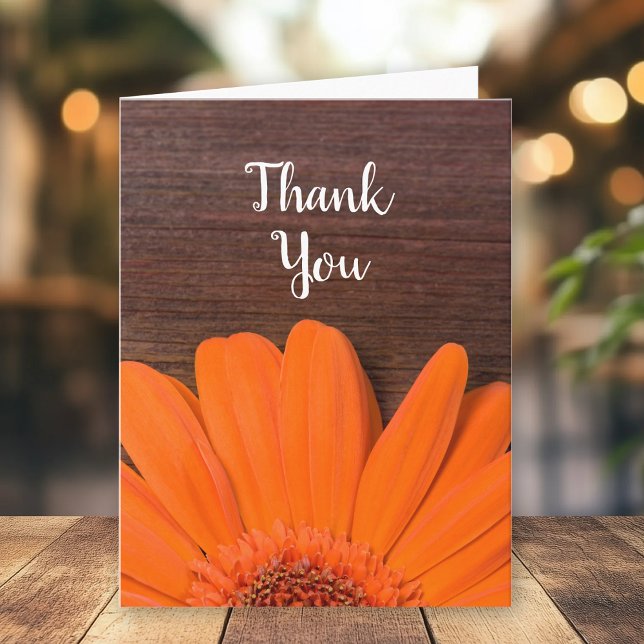 Tarjeta De Agradecimiento Naranja Rústico Daisy y Barn Wood Gracias (Subido por el creador)