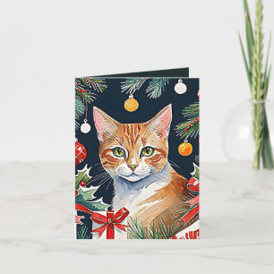 Tarjeta De Agradecimiento Naranja Tabby Cat Meowy Navidades Card