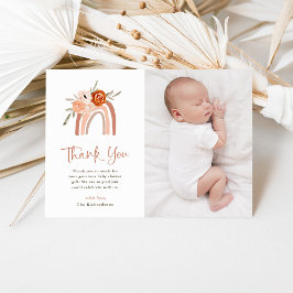 Tarjeta De Agradecimiento Naranja Terracotta Boho | Foto de Baby Shower Rain