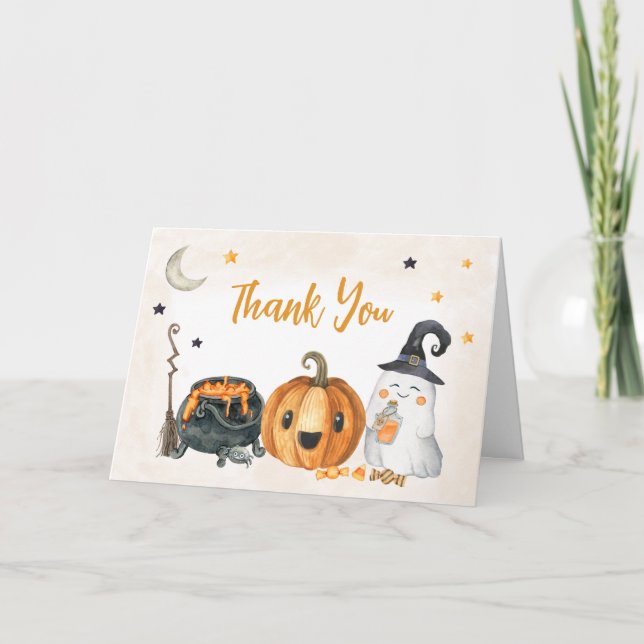 Tarjeta De Agradecimiento Naranja Un Pequeño Boo Baby Shower (Anverso)