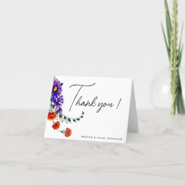 Tarjeta De Agradecimiento Naranja vibrante acuarela y flores silvestres mora