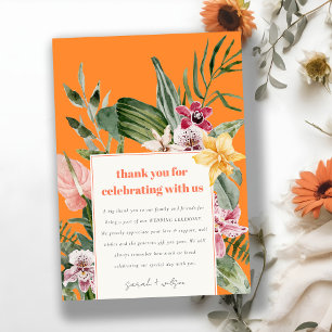 Tarjeta De Agradecimiento Naranja vibrante Rubor Boho Boda Floral Tropical
