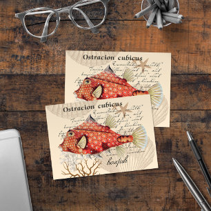 Tarjeta De Agradecimiento Naranja Vintage Ilustracion Boxfish Nautical