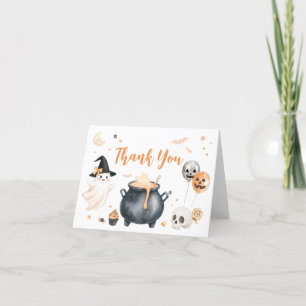 Tarjeta De Agradecimiento Naranja Witch Ghost Little Boo Baby Shower