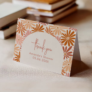 Tarjeta De Agradecimiento Naranja y bebé de color rosa retro floral Groovy d