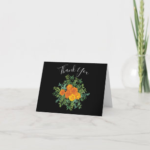 Tarjeta De Agradecimiento Naranja y Black Gothic Peony y Rosa Gracias