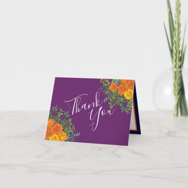 Tarjeta De Agradecimiento Naranja y Boda Rosa Purple Plum Peony Gracias (Anverso)