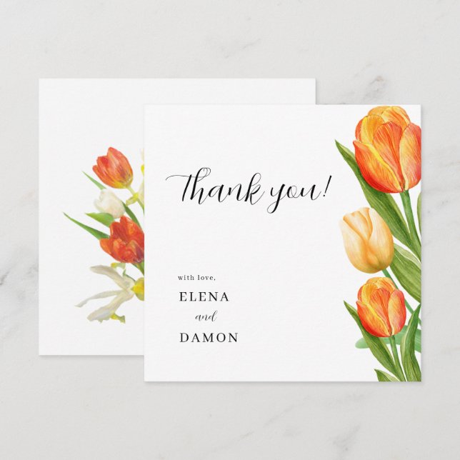 Tarjeta De Agradecimiento Naranja y Cream Tulip Boda (Anverso / Reverso)