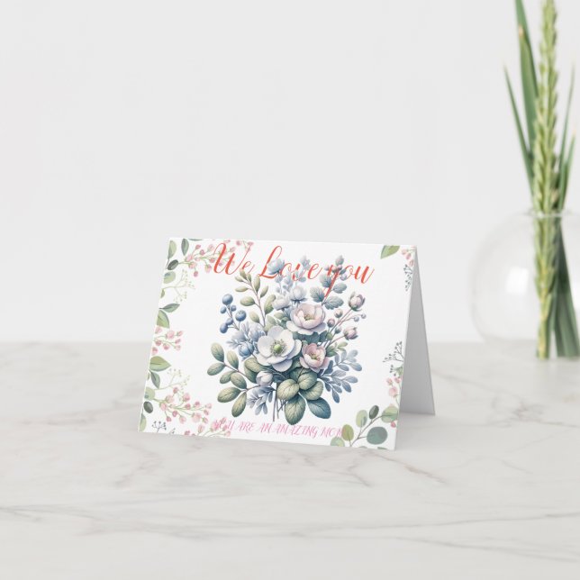 Tarjeta De Agradecimiento Naranja y flor verde Feliz Día de la Madre (Anverso)
