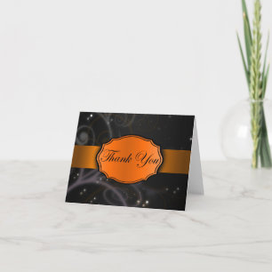 Tarjeta De Agradecimiento Naranja y floral negra
