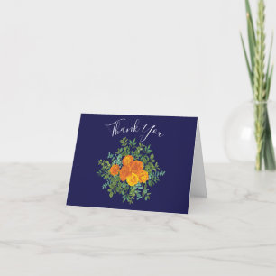 Tarjeta De Agradecimiento Naranja y Marina Azul Peony y Rosa Gracias