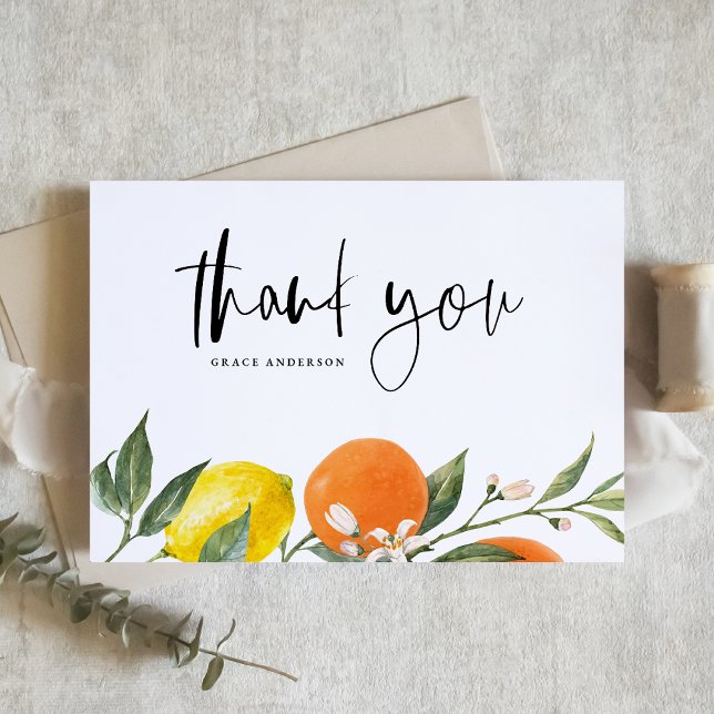 Tarjeta De Agradecimiento Naranjas botánicos y graduación de cítricos lemone (Botanical Oranges and Lemons Citrus Graduation Thank You Card)